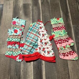 Pioneer Woman tree skirt and 4 stockings.